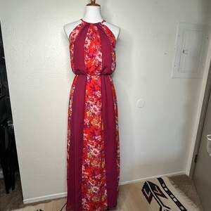 ModCloth Floral Halter Neckline Maxi Chiffon Dress